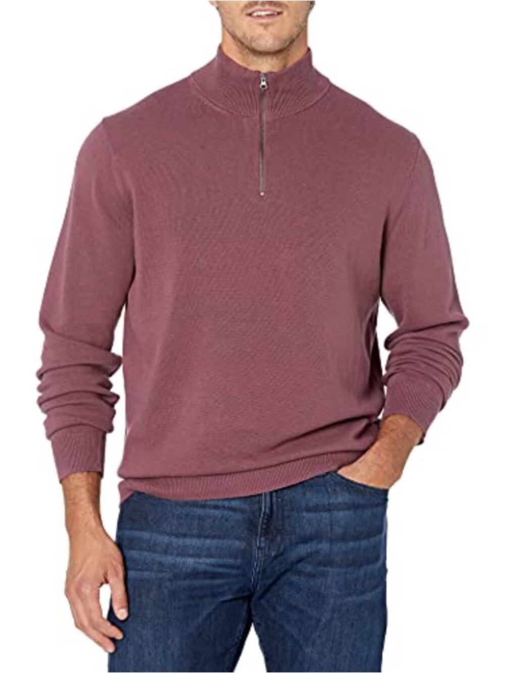 Men's 100% Cotton Quarter-Zip Sweater Long Sleeve Mock Neck